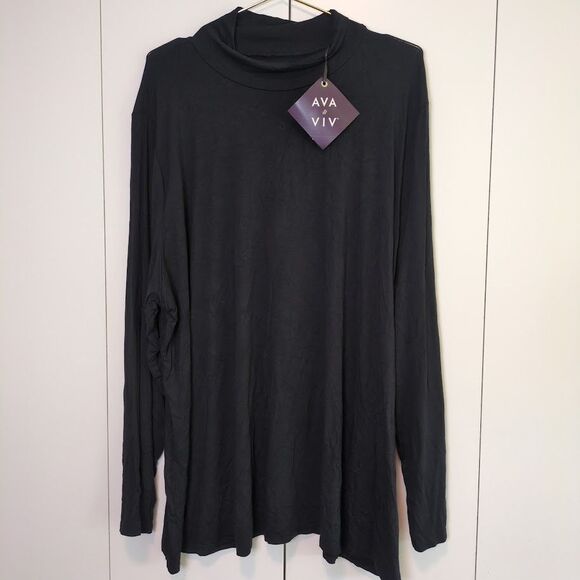 NEW Ava & Viv Women 3X Mock Loose Neck Long Sleeve Black Plus - Picture 1 of 6